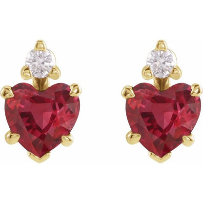 14K Yellow Lab-Grown Ruby & .06 CTW Natural Diamond Stud Earrings