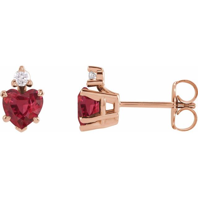 14K Yellow Lab-Grown Ruby & .06 CTW Natural Diamond Stud Earrings