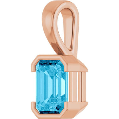 14K Rose Lab-Grown Aqua Sapphire Pendant