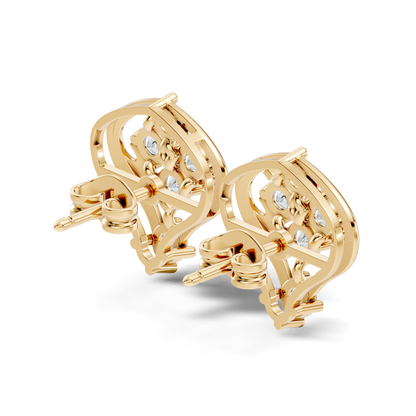 Lab Grown Round Cut Diamond Vintage Scroll Cluster Stud Earring