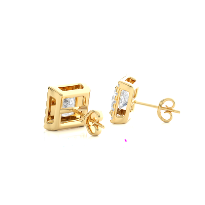 Princess Cut Lab Grown Diamond Halo Stud Earrings