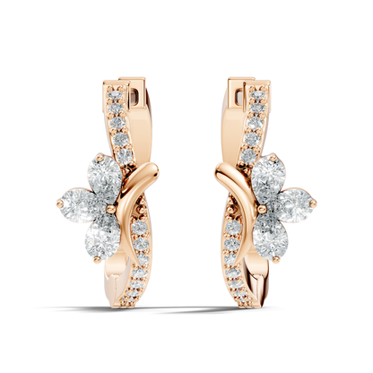 Pear and Round Cut Lab Grown Diamond Hinged Hoop Earring