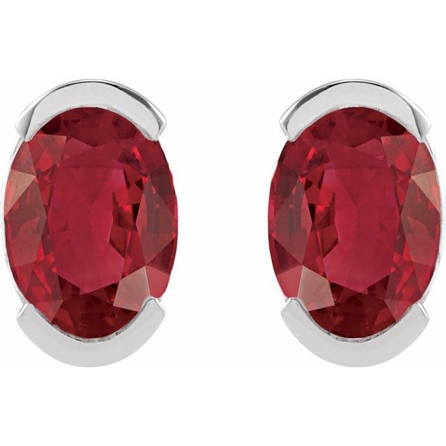 14K White  Lab-Grown Ruby Stud Earrings