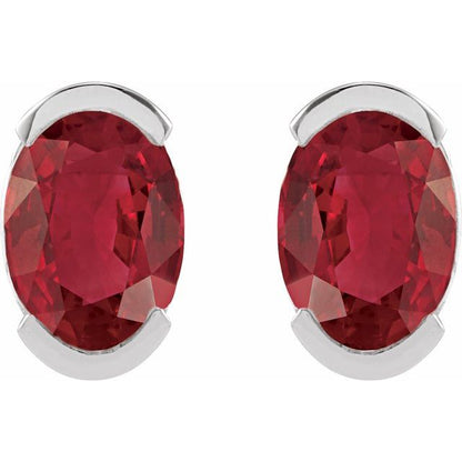 14K White  Lab-Grown Ruby Stud Earrings