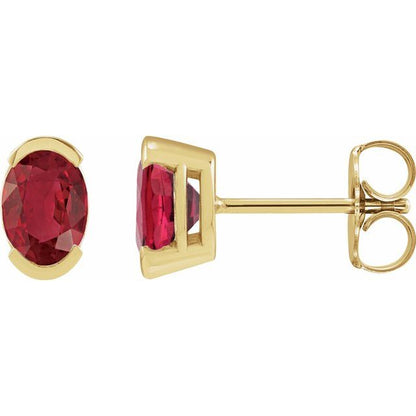 14K White  Lab-Grown Ruby Stud Earrings