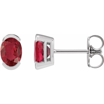 14K White  Lab-Grown Ruby Stud Earrings
