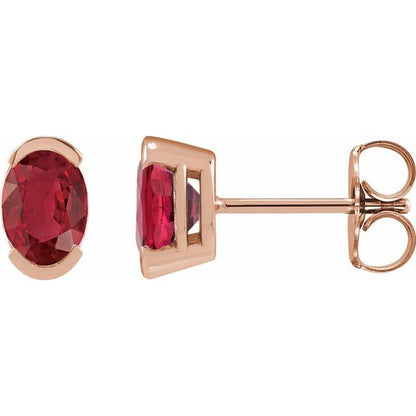 14K White  Lab-Grown Ruby Stud Earrings