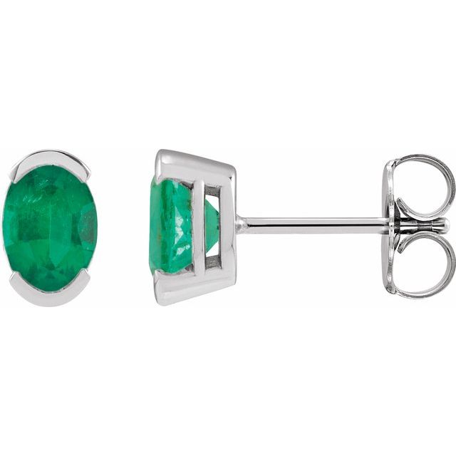 14K White  Lab-Grown Emerald Stud Earrings