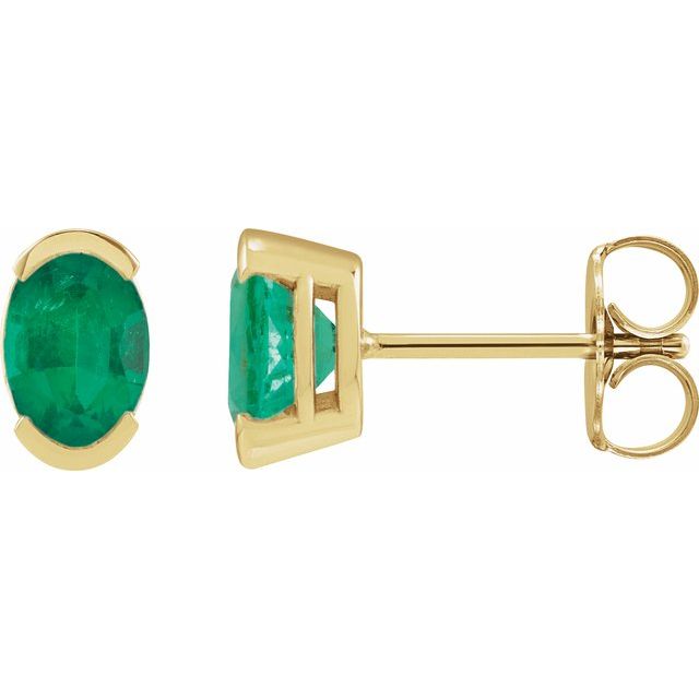 14K White  Lab-Grown Emerald Stud Earrings