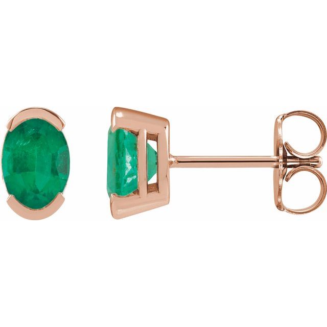 14K White  Lab-Grown Emerald Stud Earrings