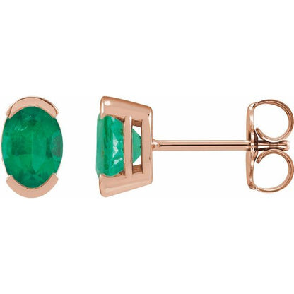 14K White  Lab-Grown Emerald Stud Earrings