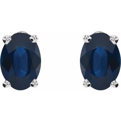14K White Lab-Grown Blue Sapphire Earrings