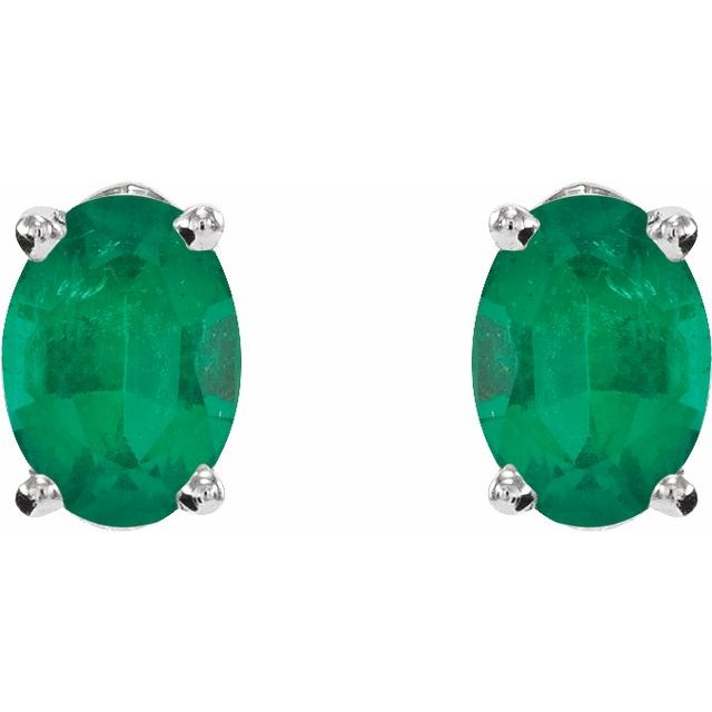 14K White Lab-Grown Emerald Earrings