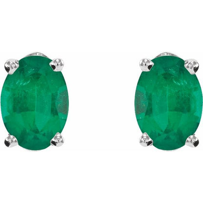 14K White Lab-Grown Emerald Earrings