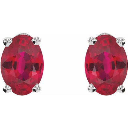 14K White Lab-Grown Ruby Earrings