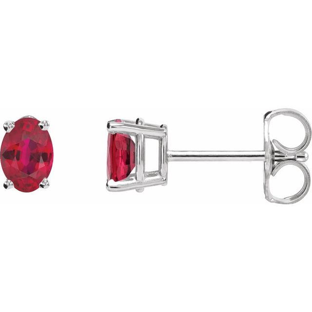 14K White Lab-Grown Ruby Earrings