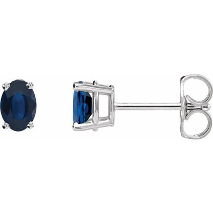 14K White Lab-Grown Blue Sapphire Earrings