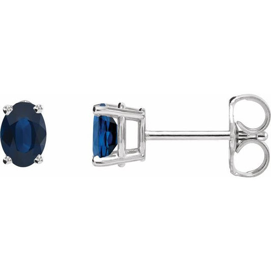 14K White Lab-Grown Blue Sapphire Earrings