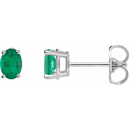 14K White Lab-Grown Emerald Earrings