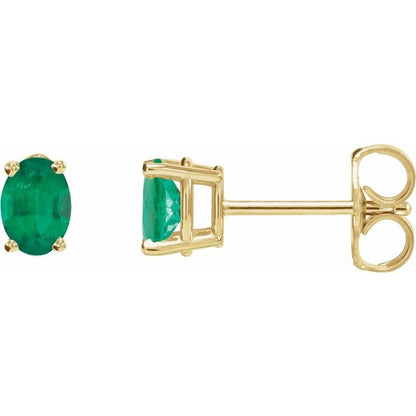 14K White Lab-Grown Emerald Earrings