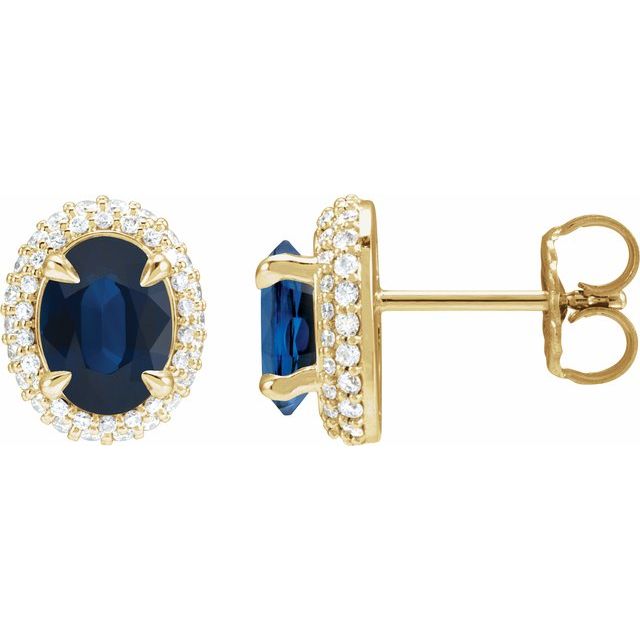 14K White Lab-Grown Blue Sapphire & 1/2 CTW Lab-Grown Diamond Double Halo-Style Earrings