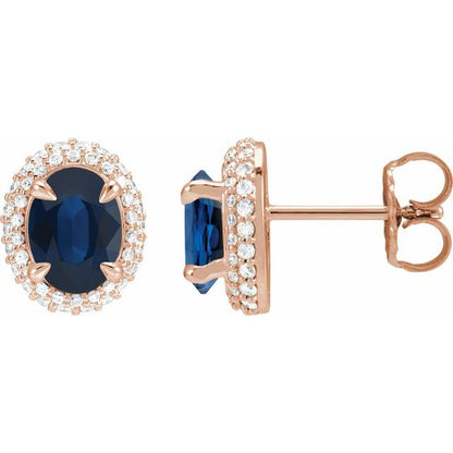 14K White Lab-Grown Blue Sapphire & 1/2 CTW Lab-Grown Diamond Double Halo-Style Earrings