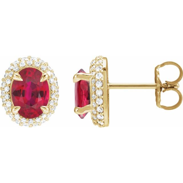 14K Yellow Lab-Grown Ruby & 1/2 CTW Lab-Grown Diamond Double Halo-Style Earrings