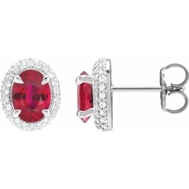 14K Yellow Lab-Grown Ruby & 1/2 CTW Lab-Grown Diamond Double Halo-Style Earrings
