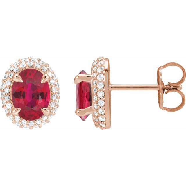 14K Yellow Lab-Grown Ruby & 1/2 CTW Lab-Grown Diamond Double Halo-Style Earrings