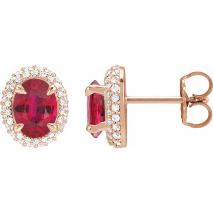 14K Yellow Lab-Grown Ruby & 1/2 CTW Lab-Grown Diamond Double Halo-Style Earrings
