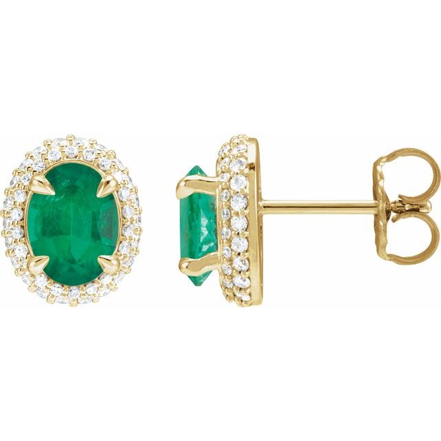 14K White Lab-Grown Emerald & 1/2 CTW Lab-Grown Diamond Double Halo-Style Earrings