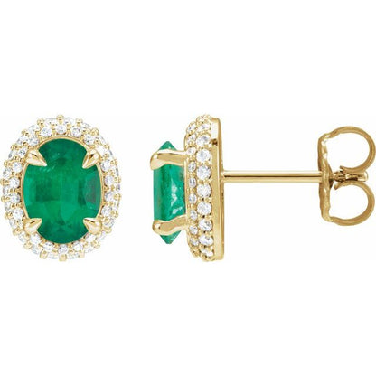14K White Lab-Grown Emerald & 1/2 CTW Lab-Grown Diamond Double Halo-Style Earrings