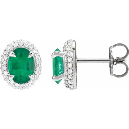 14K White Lab-Grown Emerald & 1/2 CTW Lab-Grown Diamond Double Halo-Style Earrings