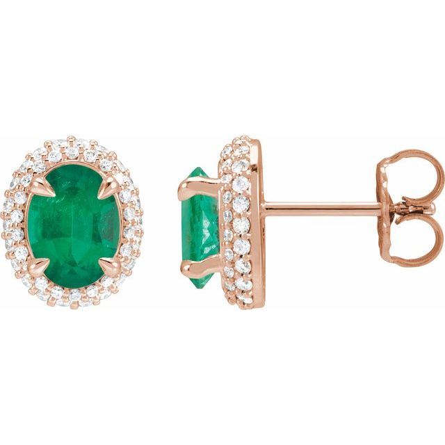 14K White Lab-Grown Emerald & 1/2 CTW Lab-Grown Diamond Double Halo-Style Earrings