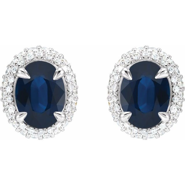 14K White Lab-Grown Blue Sapphire & 1/2 CTW Lab-Grown Diamond Double Halo-Style Earrings