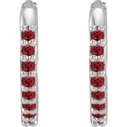 14K White Lab-Grown Ruby Hinged  Hoop Earrings