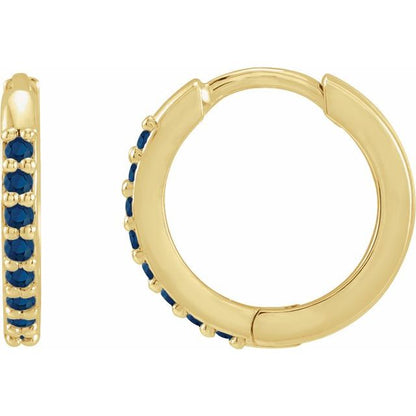 14K White Lab-Grown Blue Sapphire Hinged  Hoop Earrings