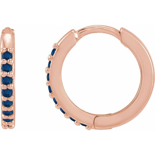 14K White Lab-Grown Blue Sapphire Hinged  Hoop Earrings