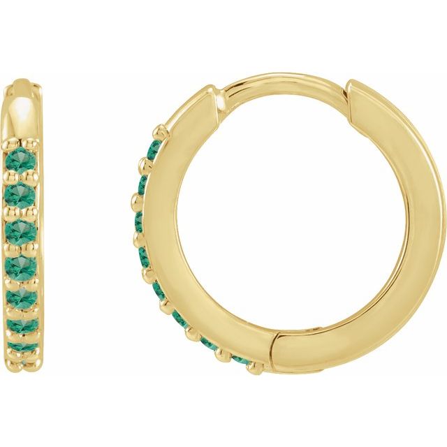 14K White Lab-Grown Emerald Hinged  Hoop Earrings