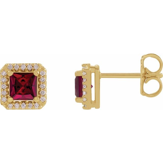 14K Yellow  Lab-Grown Ruby 1/6 CTW Natural Diamond Halo-Style Earrings