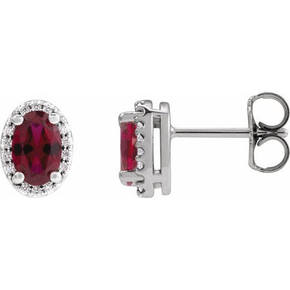 14K White  Lab-Grown Ruby & .04 CTW Natural Diamond Halo-Style Earrings
