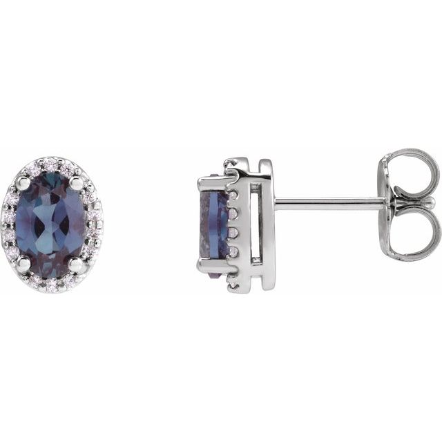14K Rose  Lab-Grown Alexandrite & .04 CTW Natural Diamond Halo-Style Earrings