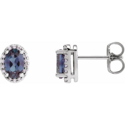14K Rose  Lab-Grown Alexandrite & .04 CTW Natural Diamond Halo-Style Earrings