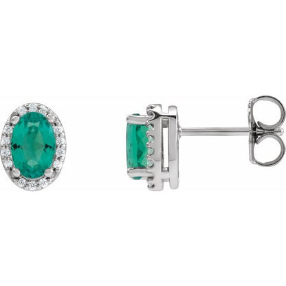 14K Yellow  Lab-Grown Emerald & .04 CTW Natural Diamond Halo-Style Earrings
