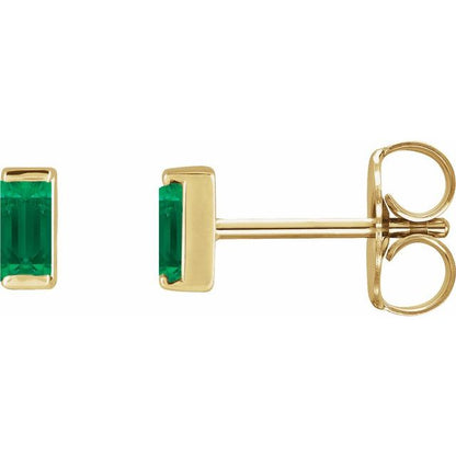 14K Yellow Lab-Grown Emerald Channel-Set Earrings