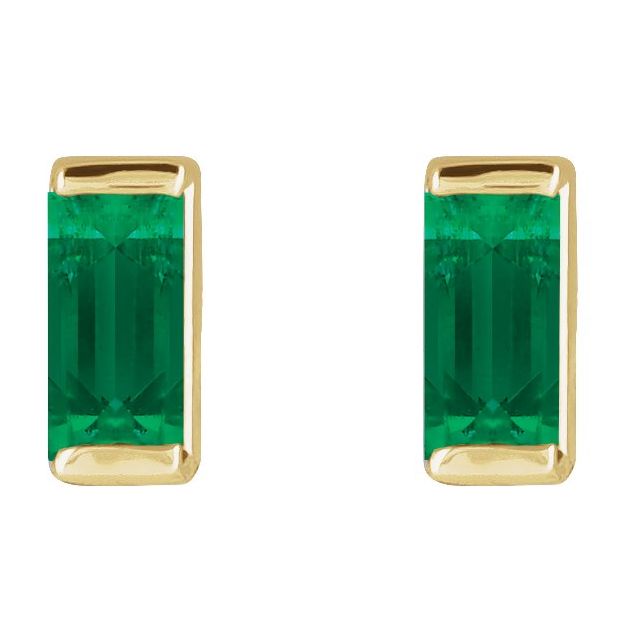 14K Yellow Lab-Grown Emerald Channel-Set Earrings