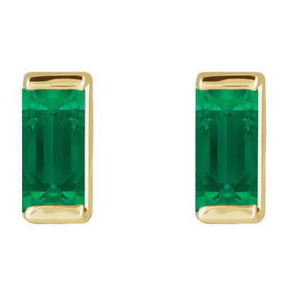 14K Yellow Lab-Grown Emerald Channel-Set Earrings