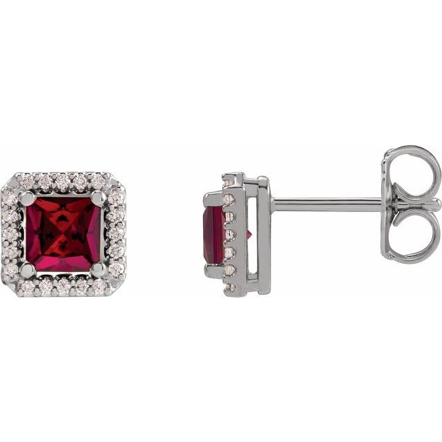 14K Yellow  Lab-Grown Ruby 1/6 CTW Natural Diamond Halo-Style Earrings