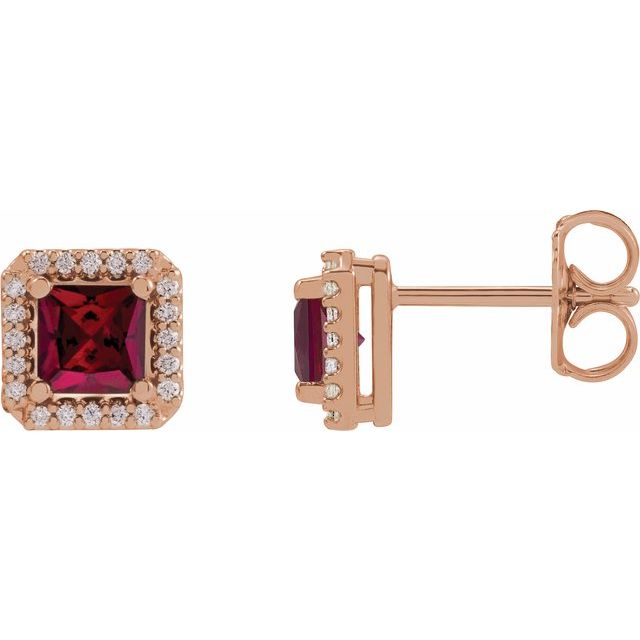 14K Yellow  Lab-Grown Ruby 1/6 CTW Natural Diamond Halo-Style Earrings