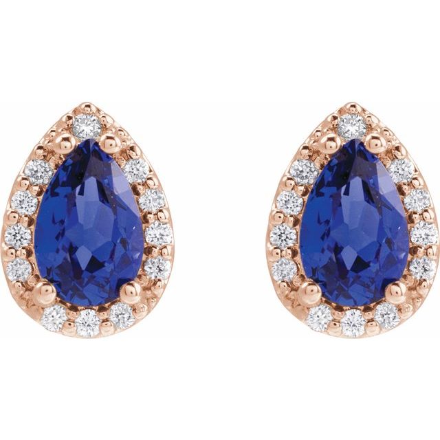 14K Rose Lab-Grown Blue Sapphire & .05 CTW Natural Diamond Halo-Style Earrings